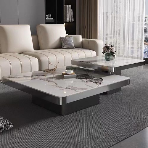 轻奢亮光岩板茶几现代简约意式家用客厅高级设计大小组合茶桌新款