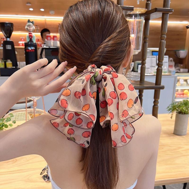 速发Fashion Print Hair Scrunchie Bowknot Hair Rope for Women