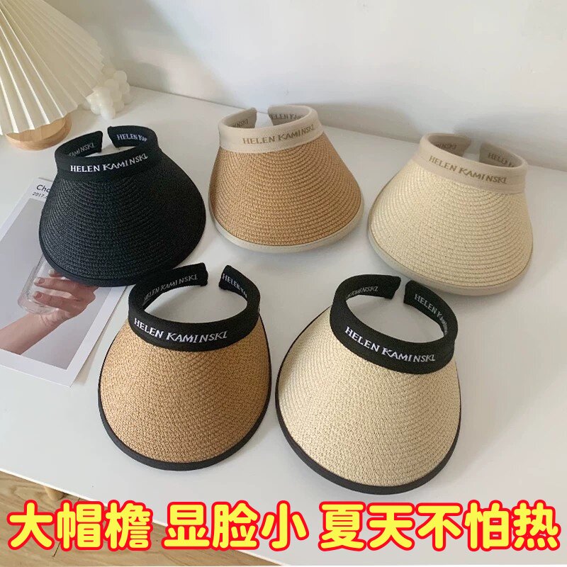 夏季女款空顶草编大檐防晒帽图片