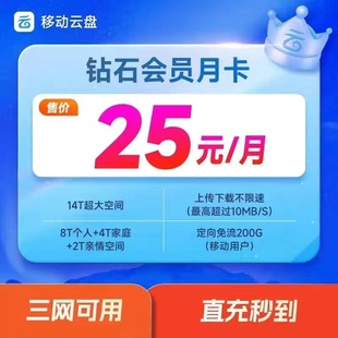 中国移动云盘钻石VIP1个月 钻石会员30天月卡 大文件上传充手机号
