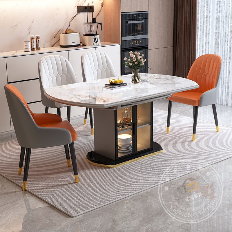 实木岩板餐桌椅组合小户型现代简约伸缩J折叠轻奢家用饭桌带储物