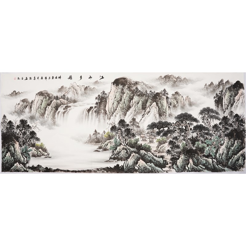 小八尺客厅山水g装饰画纯手绘水墨国画办公室手画真迹秦喜聪00002