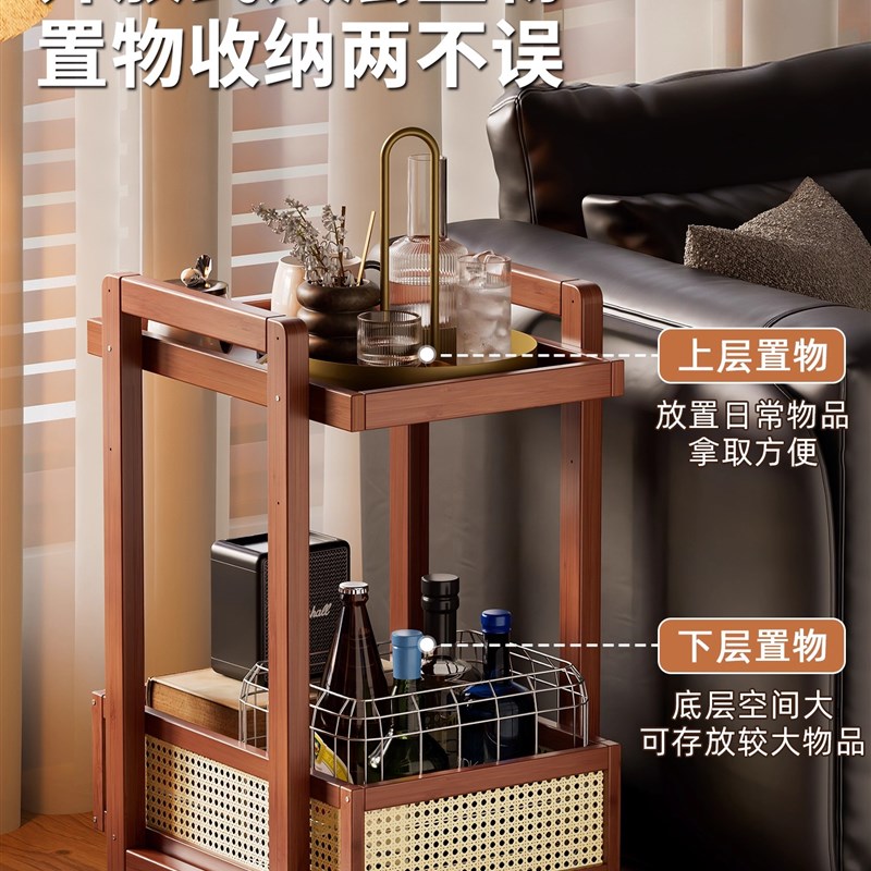 小推车置物架沙发边几中古小茶几家用客厅带O轮移动边几卧室床边