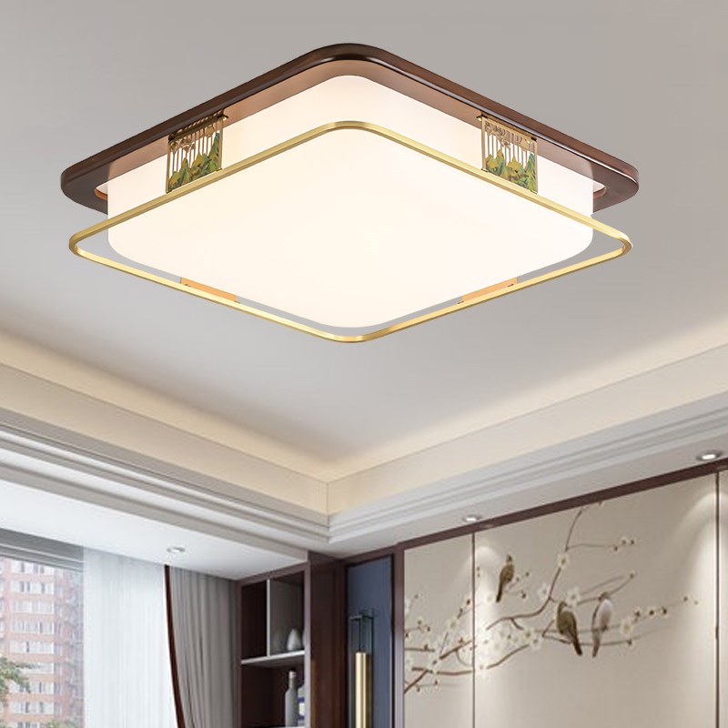 新中式江山吸顶h灯客厅灯全铜实木卧室餐厅风扇灯广东中山灯具套