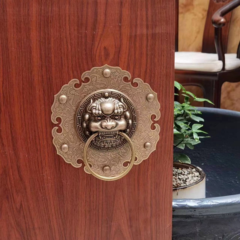 纯铜门拉手e明装仿古木门把手农村老式大门拉环铜门环中式兽头单