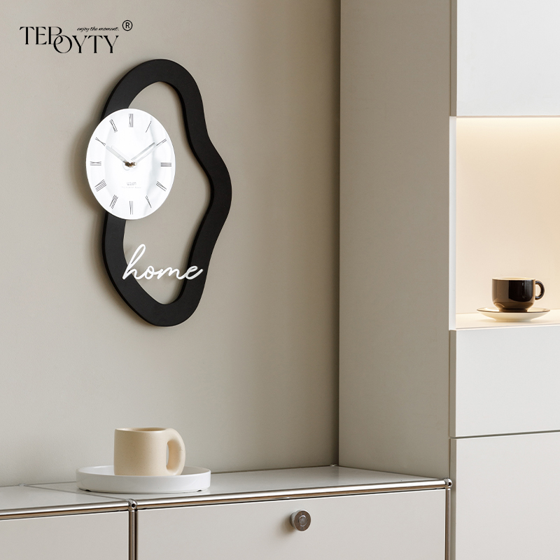 TEBO家居免打孔现代简r约挂钟客厅家用轻奢钟表艺术餐厅高级感时
