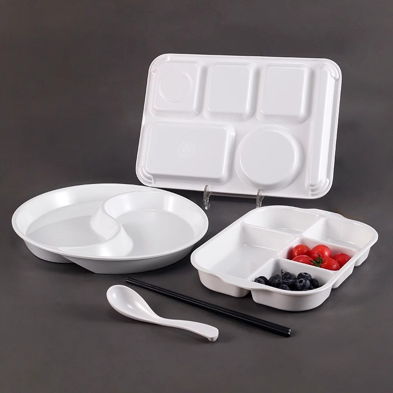 密胺分格a餐盘商用仿瓷学生食堂快餐盘三四格六格盘塑料幼儿园饭