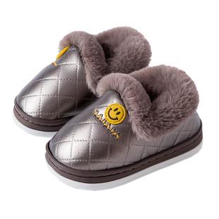 男童棉拖鞋 女孩 包跟保暖防水PU皮可爱家用幼儿家居宝宝棉鞋 秋冬季
