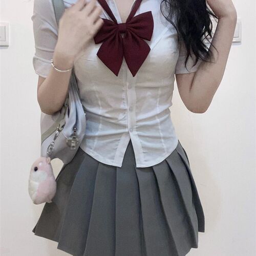 速发jk制服纯欲风辣妹收腰学院衣百装白色衬风套搭夏季