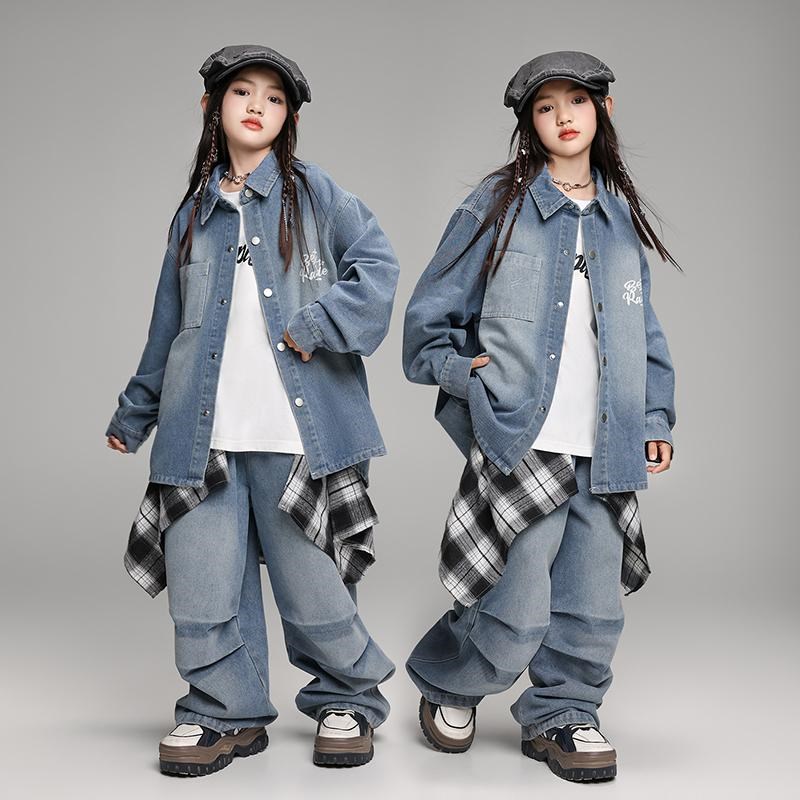 速发i儿街舞服嘻哈演出服套件牛仔三装套男孩架子鼓孩h少phop服