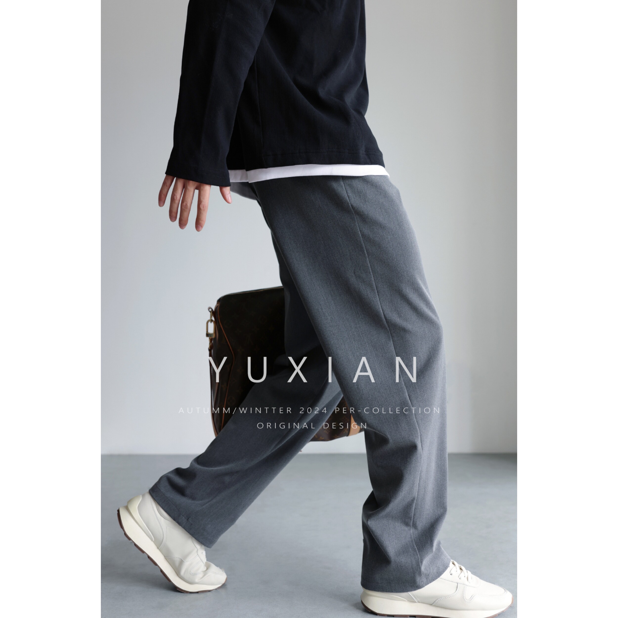 速发YUXIAN秋冬高密弹力斜纹TR混纺免烫垂坠宽松直筒西裤男士休闲