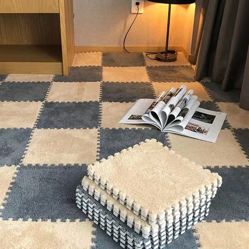 速发室内地毯卧室拼图毛绒床边拼接垫子台儿童房间全铺家用裁剪加