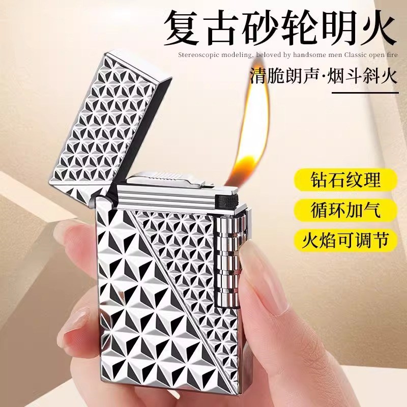 速发防风充气侧性火用火石砂轮明耐个滑送男友礼物金属朗声火机