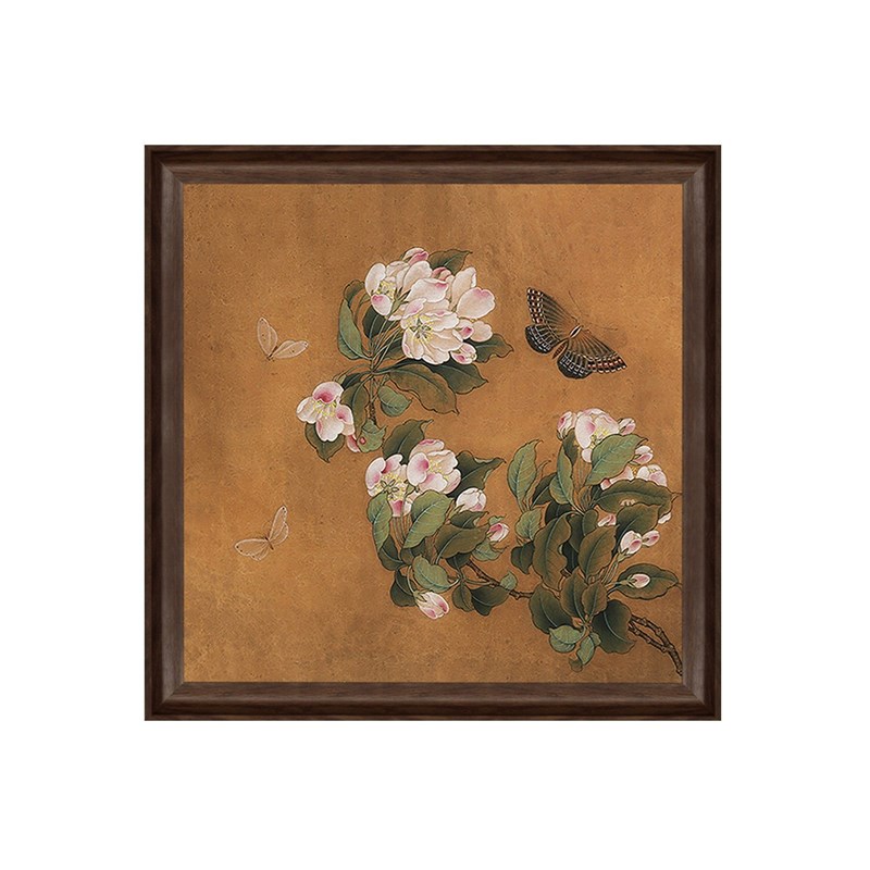 速发宋代美学海棠花卉客厅装饰画风蝴蝶图餐厅挂画高级感玄关壁画