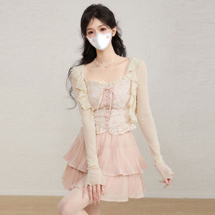 速发蕾丝防晒开衫衣披夏季配吊带连肩裙子外搭罩衫薄纱网纱上衣