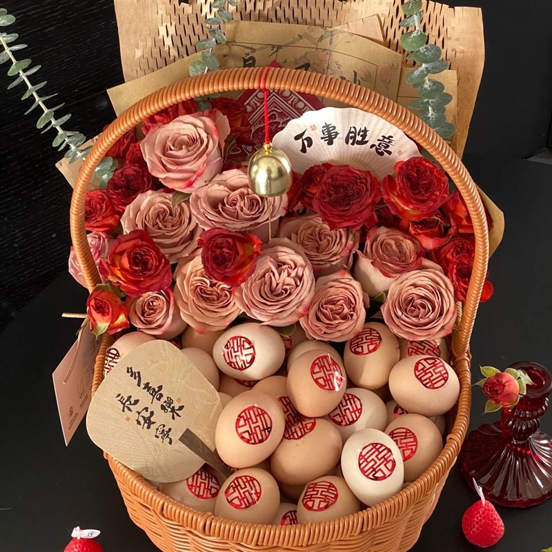 速发月子鸡蛋花篮插花仿藤编手提蓝收纳水果编织篮送闺蜜产妇礼物