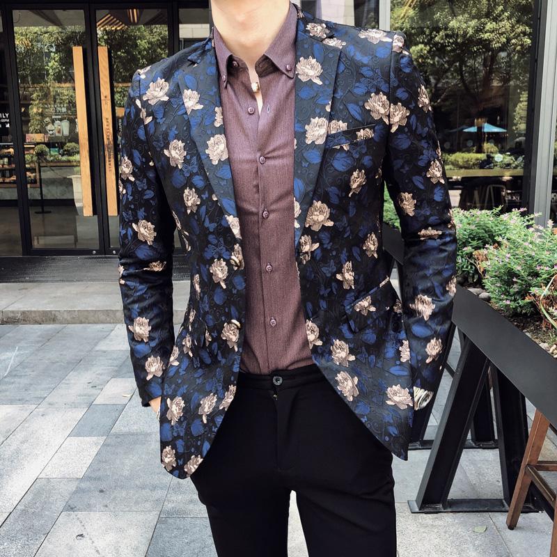 速发春季男士休闲时尚花外套大码宴会礼服西服上衣褂子便西男