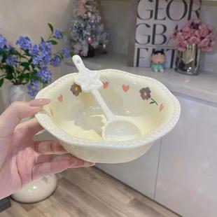 汤碗学生可爱餐具 甜品碗 星星勺 紫藤花甜品碗小汤碗勺家用装