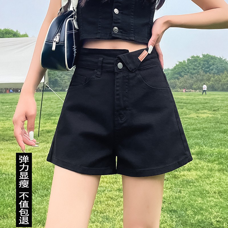 牛仔短裤女春夏2025新款高腰显瘦遮肚黑色小个子外穿学生阔腿热裤