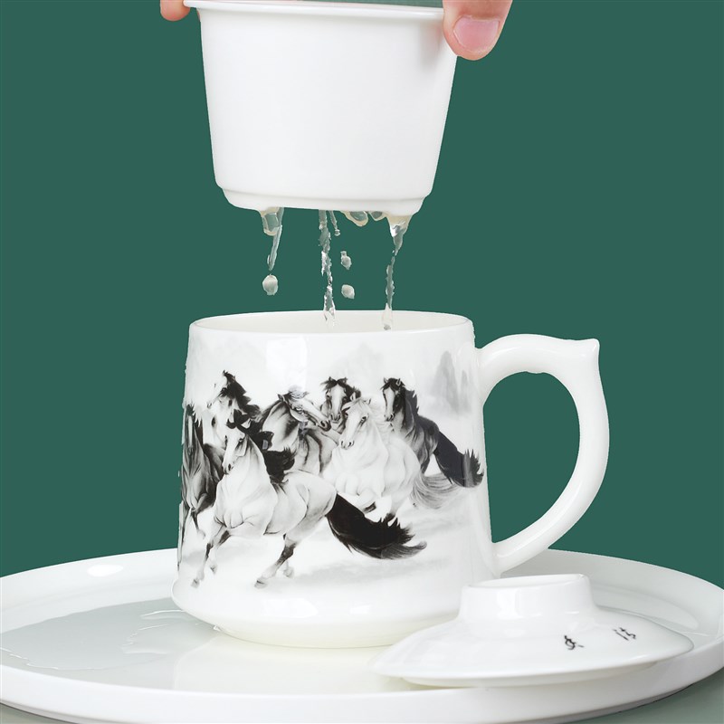 好货新品骨瓷茶杯茶水分离杯陶瓷办公室过滤泡茶杯大容量带盖杯子