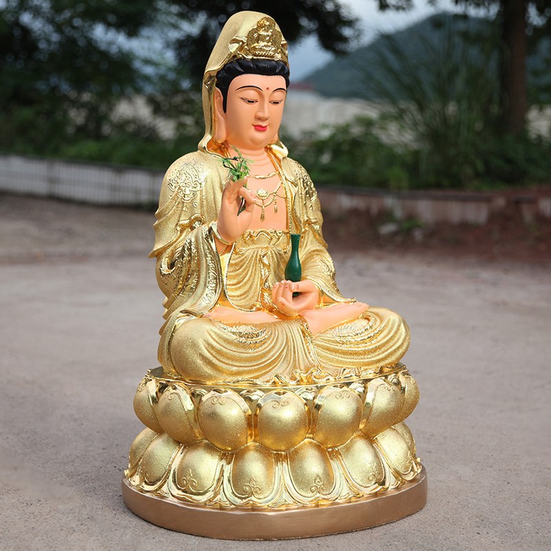 好货如意佛像树脂观音菩萨 客厅家用居家供奉佛 沙金观世音佛像摆