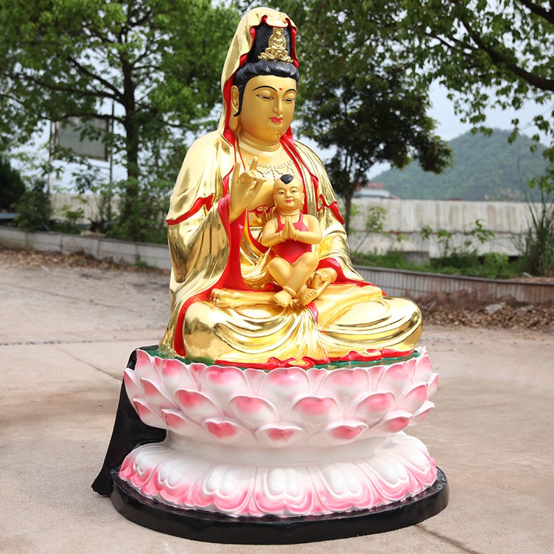 好货厂家直销佛像树脂玻佛像贴金彩绘送子观音菩萨送子娘娘1米6高