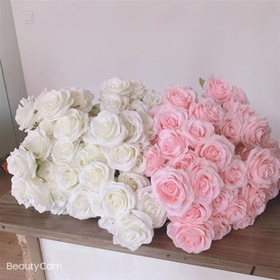 9Roses Bouquet Artificial Fake Silk Flower Dusty Pink Black