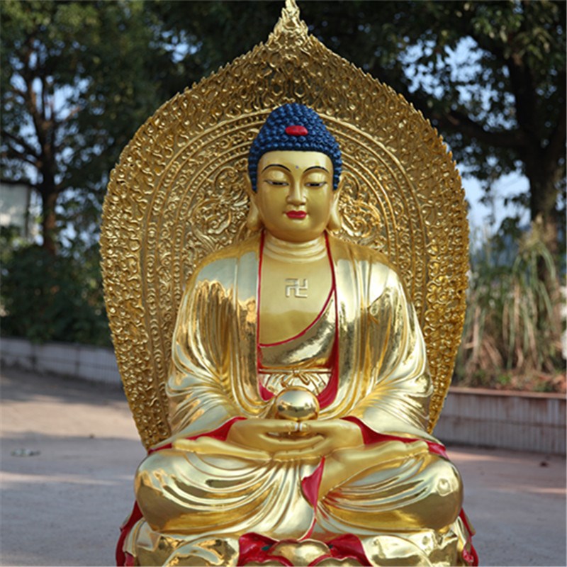好货寺庙树脂佛像彩绘1米5带背光佛主阿弥陀佛三宝佛如来佛祖药师