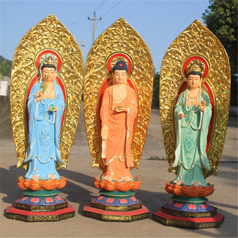 好货寺庙树脂西方三圣佛像鎏金彩绘60cm西方三圣佛像供奉三圣佛像