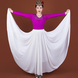 720度大摆裙舞蹈裙红色舞蹈服古典半身裙飘逸跳舞裙维族舞演出服