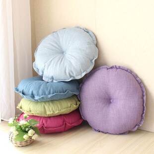 日式色亚麻团坐垫加飘窗瑜伽打蒲垫布艺厚阳台圆形榻坐榻米纯坐垫