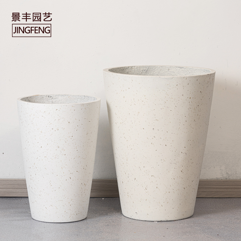 欧式新款落地高花盆高筒深水泥客厅玄关白色北欧大型盆景种花盆器