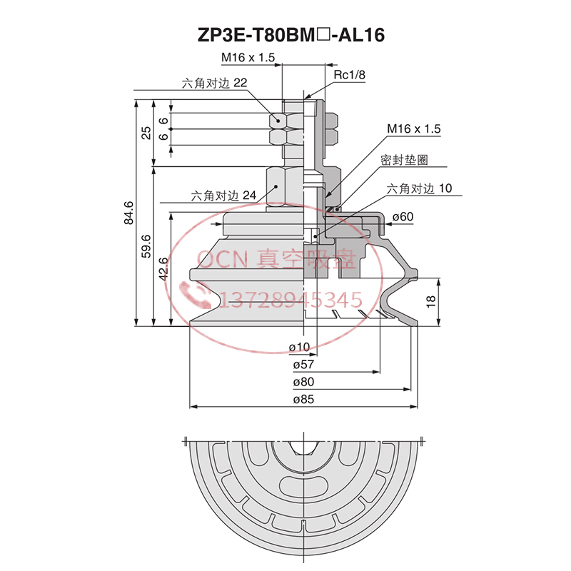 ZP3E-T32/T40/T50/T63/T80/T100/T125BMN/BMS-AL14/AL16 工业吸盘
