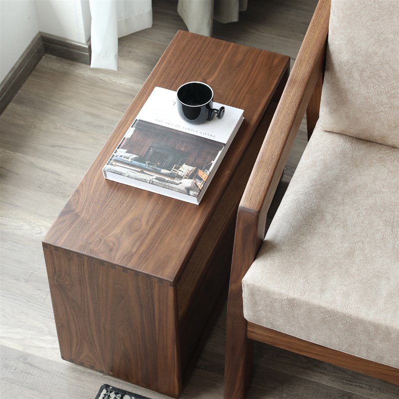 极速九木工坊  m可定制实木沙发边柜北欧黑胡桃木小边几窄边柜侧