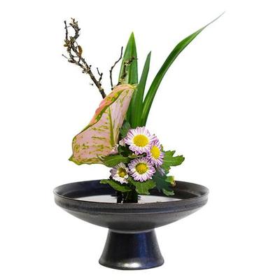 极速高脚盘复古插花器皿花u器禅意日式中式剑山插花器花道陶瓷花