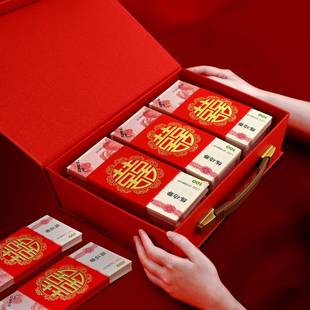 高档陪嫁钱箱礼金盒子聘礼箱订婚 速发彩礼现金礼盒礼金箱红色中式