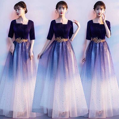 新品大合唱团演出服女长裙声乐考试独唱舞台表P演星空渐变色主持