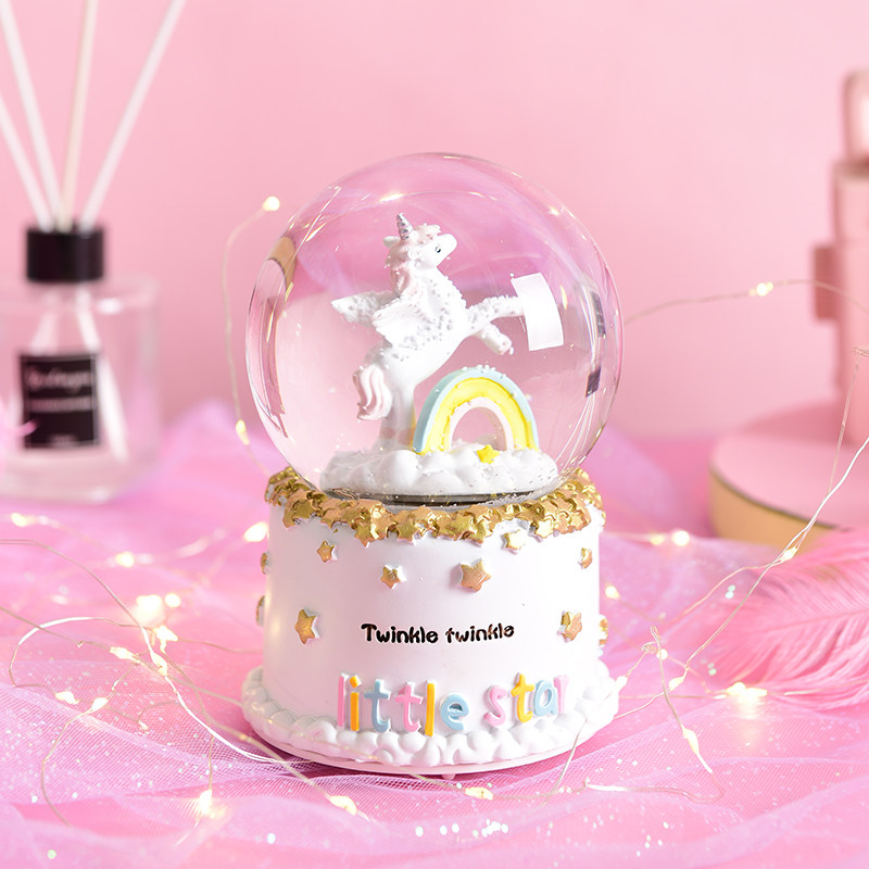 新品水晶球音乐盒创意八音盒可A发光带雪花生日礼物送闺蜜女朋友