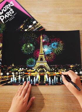 极速都市夜景刮画纸炫彩儿童A4刮刮画彩色8NK刮蜡画纸幼儿园黑色