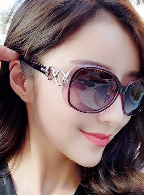 极速太阳镜女白色框 眼镜网红款女士偏光圆脸小Q墨镜女韩版潮