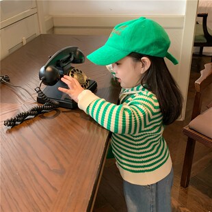 极速儿童毛衣2022韩系秋款条纹休闲G毛衣女童时尚连帽拉链针织开