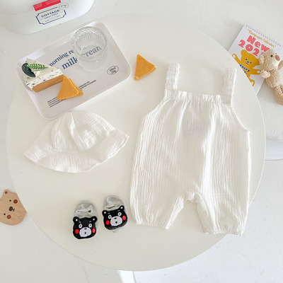 极速Suammer Baby Clothes Bear Sling Romper Hat Two 潮流休闲