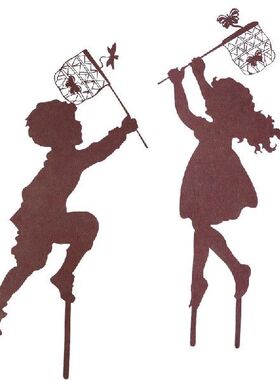 极速Metbal Boy Silhouette Garden Decor 2Pcs Metal Garden Dec