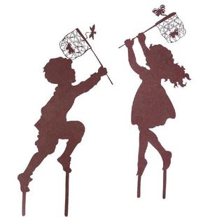 极速Metbal Boy Silhouette Garden Decor 2Pcs Metal Garden Dec