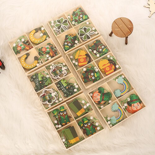 新品Irish St Patricksr Day Decorations Clover Wooden Pendan