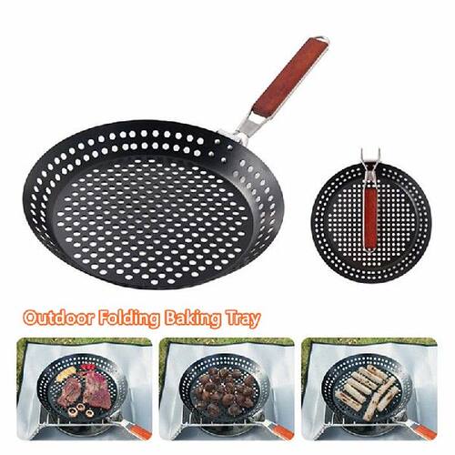 极速1Pc Outdoor Camping Foldable Round FryingQ Pan Picnic BB