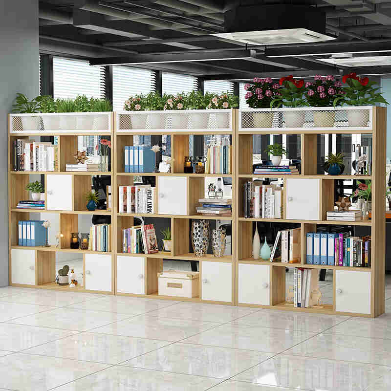 极速新品办公室隔e断柜文u件柜双面镂空屏风花槽柜木质矮柜收纳柜