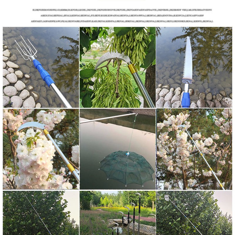 极速乐惠百货不锈钢加o厚伸缩工具杆割草摘果神器多功能捞网杆伸