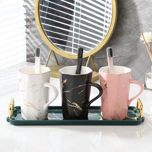 漱口杯套装轻奢现代洗漱杯陶瓷牙缸牙具一家三口刷牙杯子家用高档