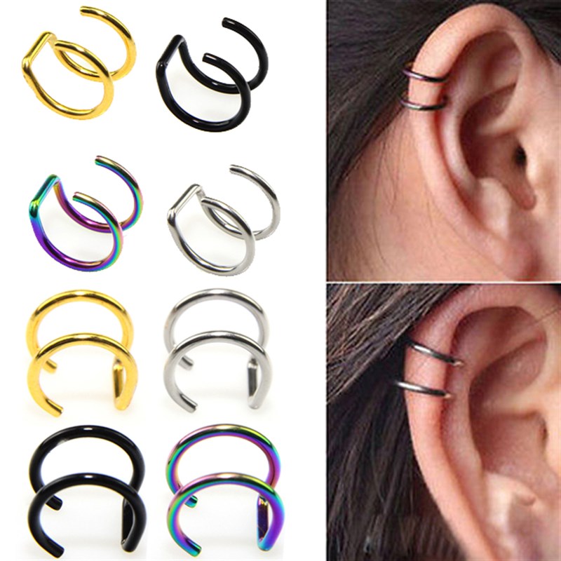 1PCS Clip On Wrap Earring Tragus Stainless Steel 2 Rings